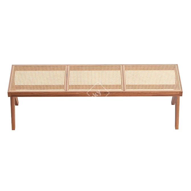 Scandinavian Teak Rattan Bench 3D model image 3