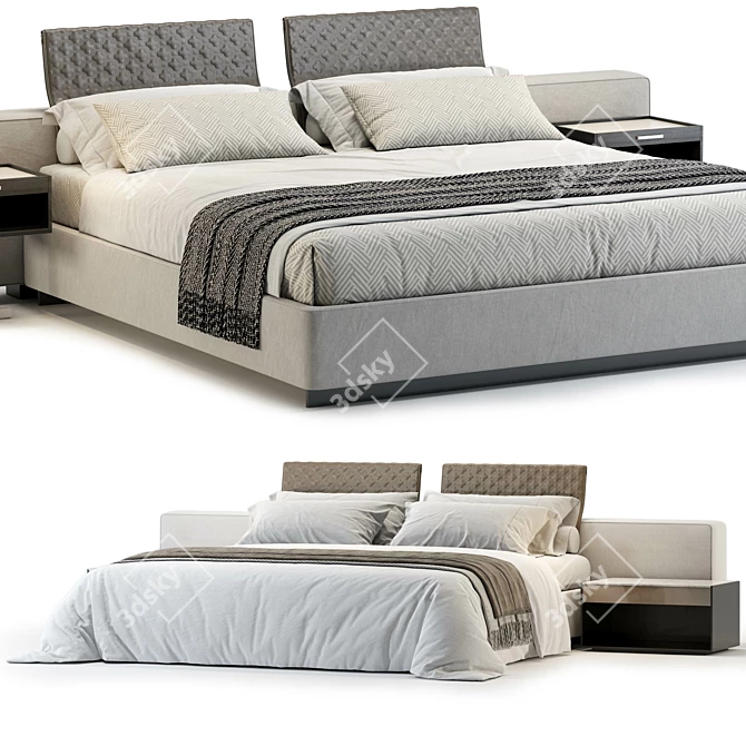 Yang Bed Model with Mattress Options 3D model image 2