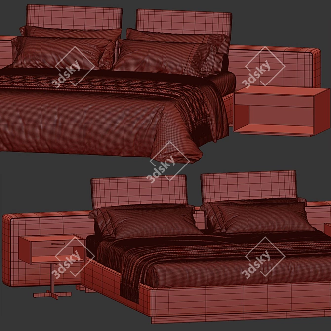 Yang Bed Model with Mattress Options 3D model image 7