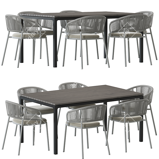 Rustic Outdoor Dining Set, Teak 3D model image 1