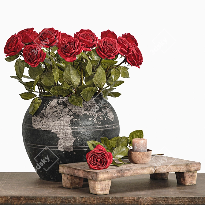 Rose Arrangement Set with Vase 3D model image 1