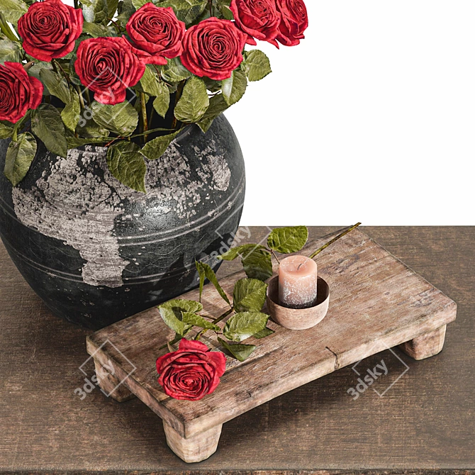 Rose Arrangement Set with Vase 3D model image 2