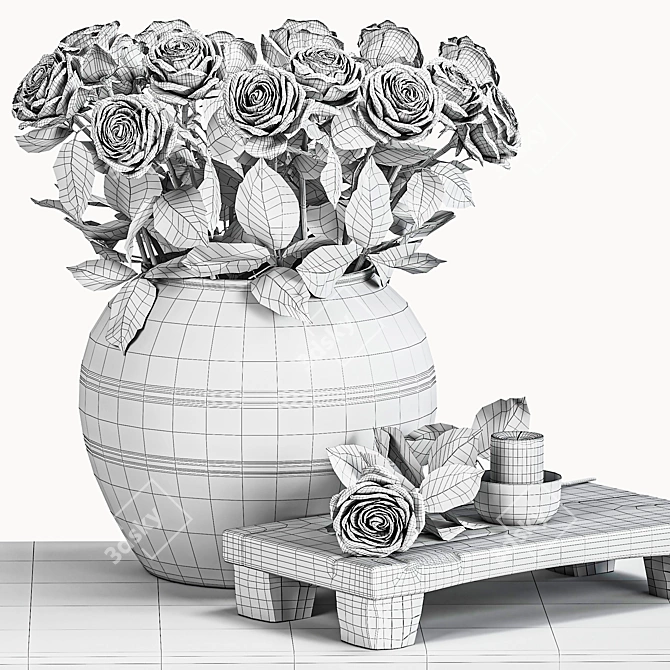 Rose Arrangement Set with Vase 3D model image 6