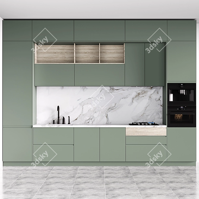 Modern Olive Kitchen Set 3D model image 1