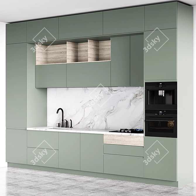 Modern Olive Kitchen Set 3D model image 2