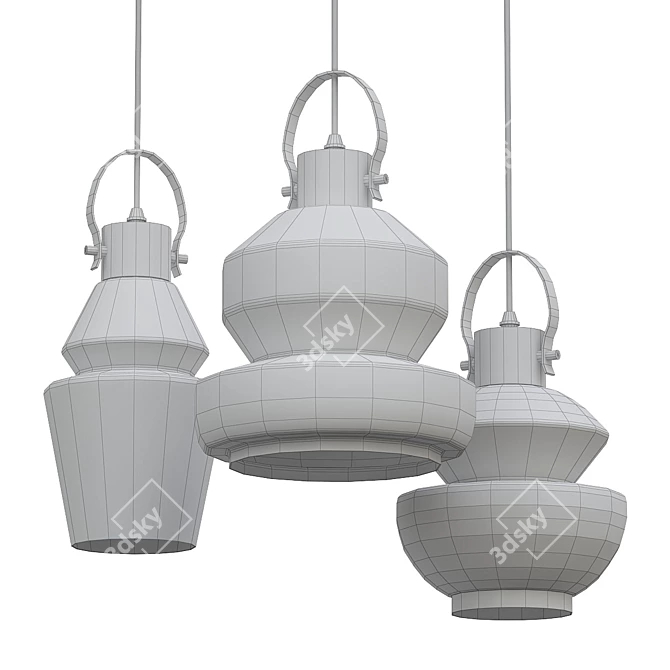 Retro Glass LED Pendant Light 3D model image 2