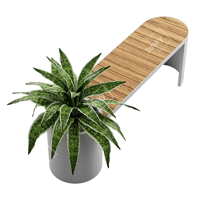 Modern Planter Bench with Teak 3D model image 5