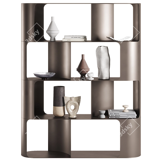 Fulham Steel Bookcase in Curved Design 3D model image 1