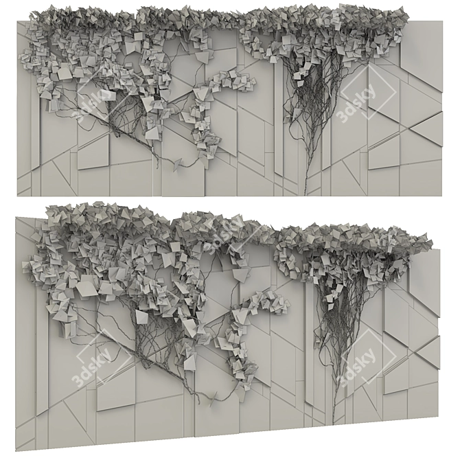 Rustic Wood Panel with Ivy 3D model image 2