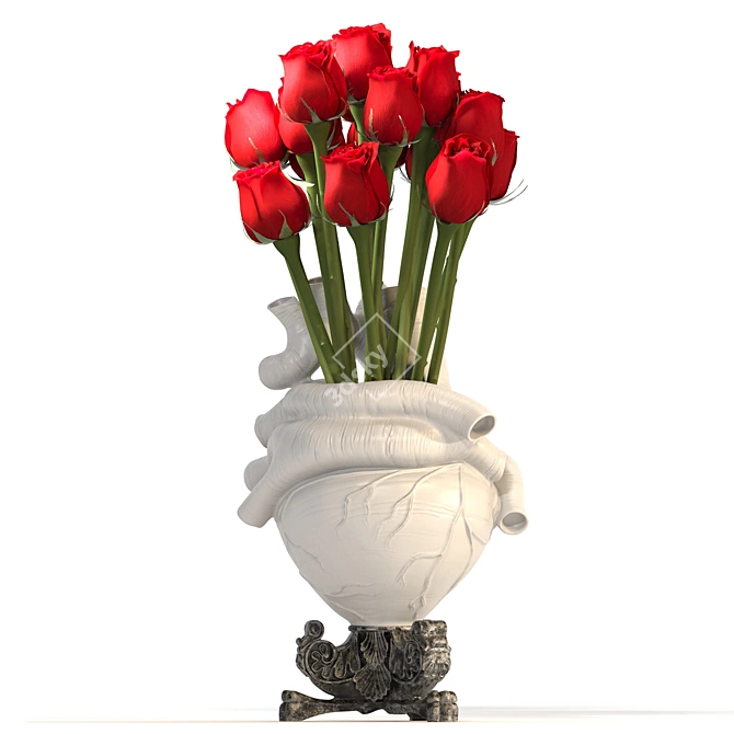 Handcrafted White Heart Vase 3D model image 4