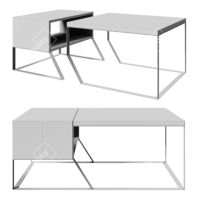  Loft Style Table with Cabinet 3D model image 3