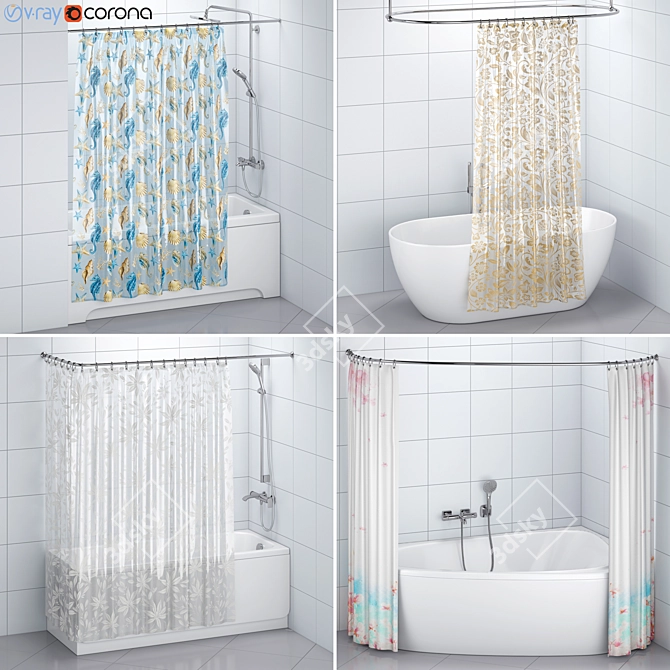 Bathroom Curtain Set 171 3D model image 1