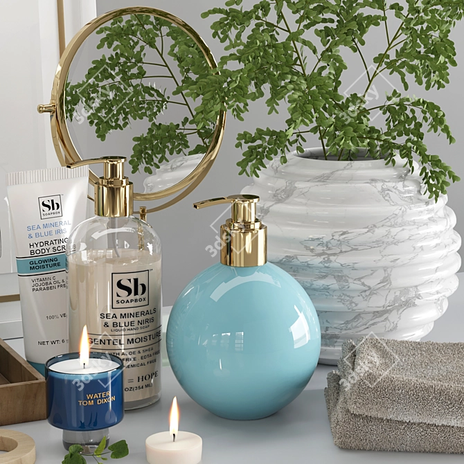 Blue Lady Bathroom Set: Flowers, Candle & More 3D model image 4