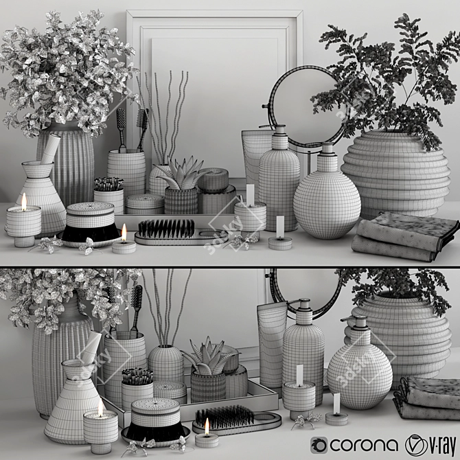 Blue Lady Bathroom Set: Flowers, Candle & More 3D model image 5