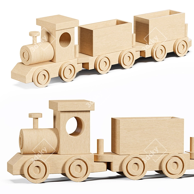 Wooden Train Toy Set 3D model image 1