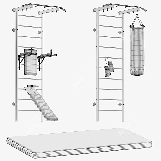 Swedish Wall Bars Set & Mat 3D model image 2