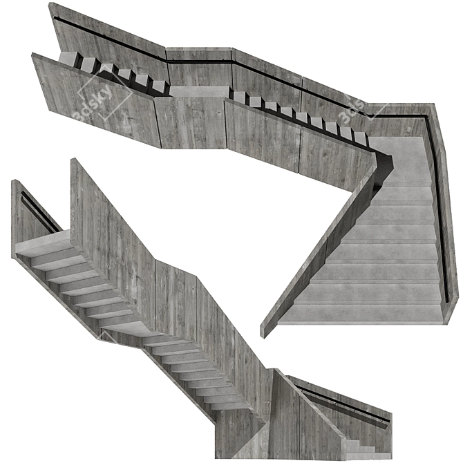 Contemporary Stairway Design Asset 3D model image 2