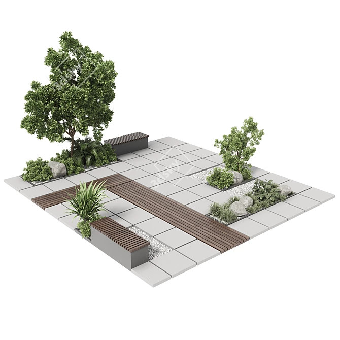  Urban Green Benches with Plants 30 Corona 3D model image 1