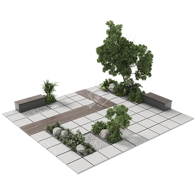  Urban Green Benches with Plants 30 Corona 3D model image 2