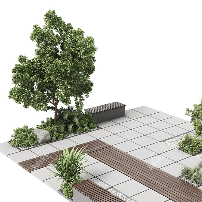  Urban Green Benches with Plants 30 Corona 3D model image 6