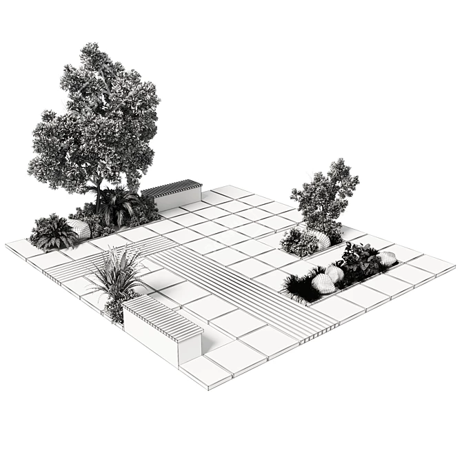  Urban Green Benches with Plants 30 Corona 3D model image 7