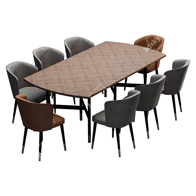 Dorian Fabric Wood Dining Set 3D model image 4