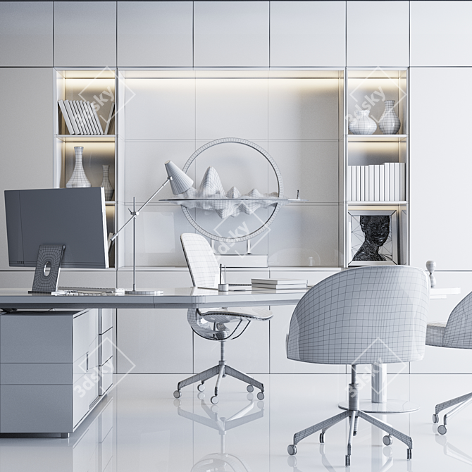 Executive Red Office Desk Set 3D model image 3