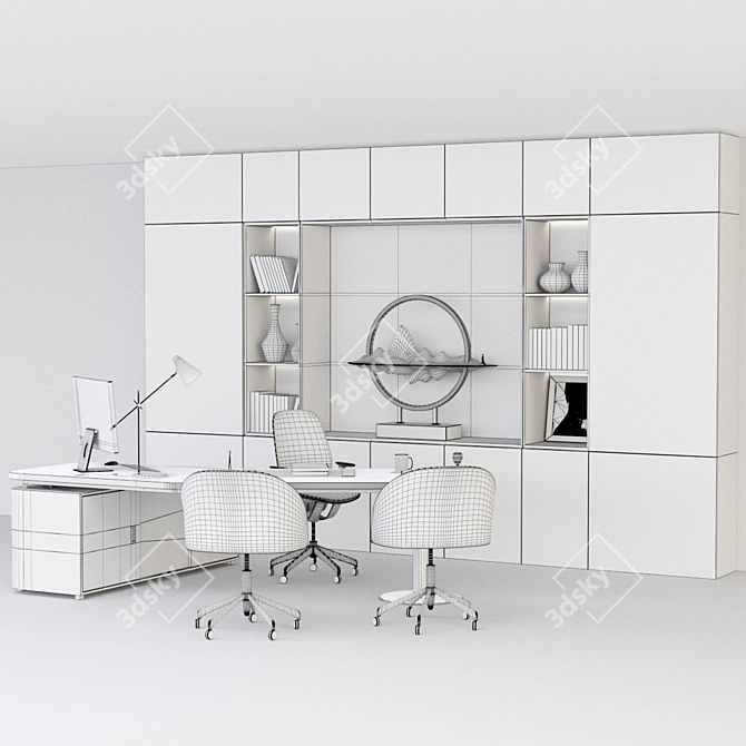 Executive Red Office Desk Set 3D model image 7