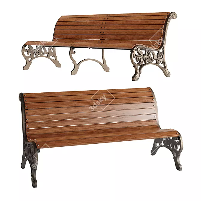 City Bench with Ornamental Details 3D model image 1