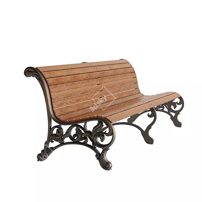 City Bench with Ornamental Details 3D model image 4