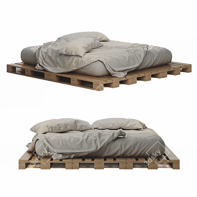 Rustic Pallet Bed 3D model image 1