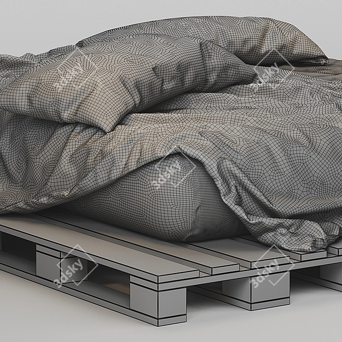 Rustic Pallet Bed 3D model image 3