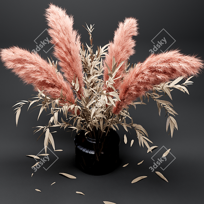 Pampas & Eucalyptus Bouquet 3D model image 3