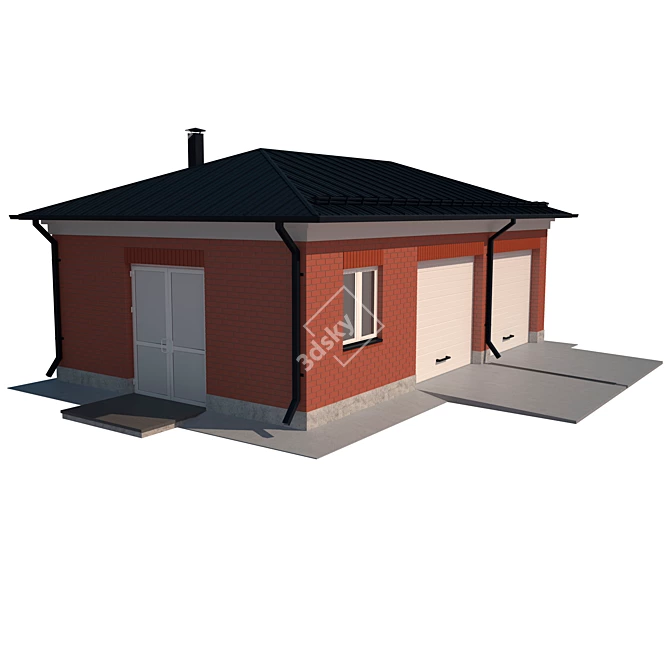 Double Car Brick Garage with Profiled Sheet Roof 3D model image 1