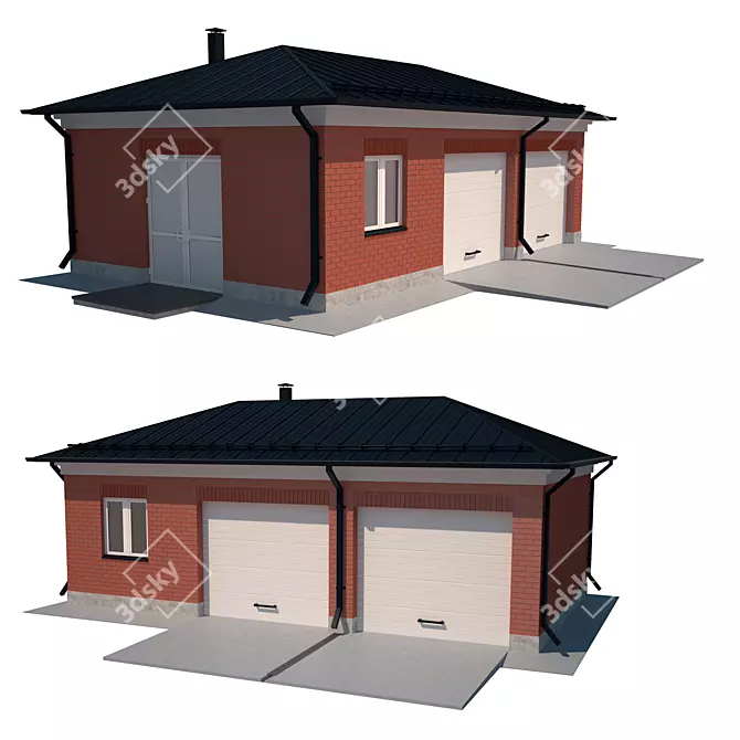 Double Car Brick Garage with Profiled Sheet Roof 3D model image 3