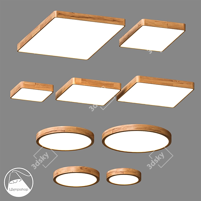 Wood Ceiling Lamp Collection, Various Sizes 3D model image 1