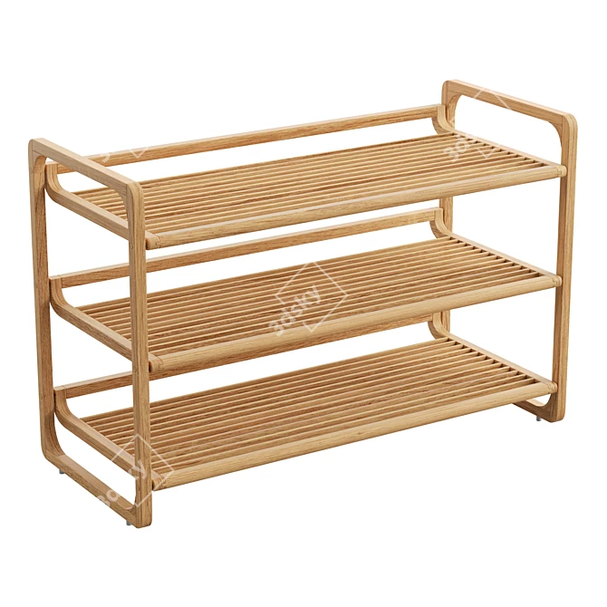 Bamboo Tri-Tier Shoe Storage Stand 3D model image 1