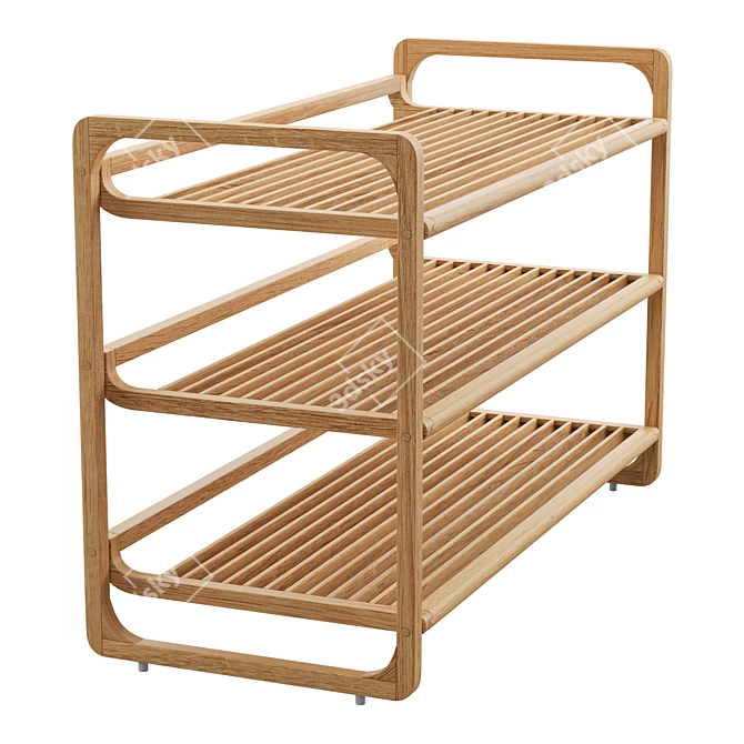 Bamboo Tri-Tier Shoe Storage Stand 3D model image 3