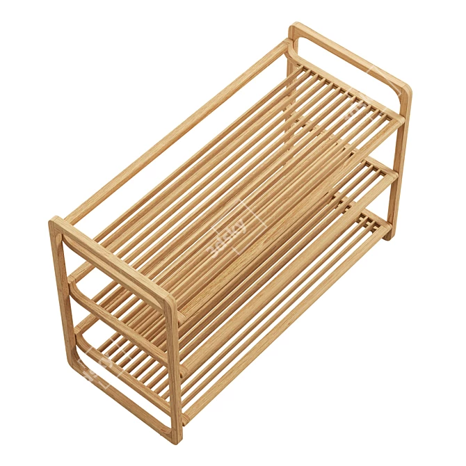 Bamboo Tri-Tier Shoe Storage Stand 3D model image 4