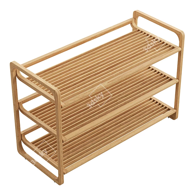 Bamboo Tri-Tier Shoe Storage Stand 3D model image 5