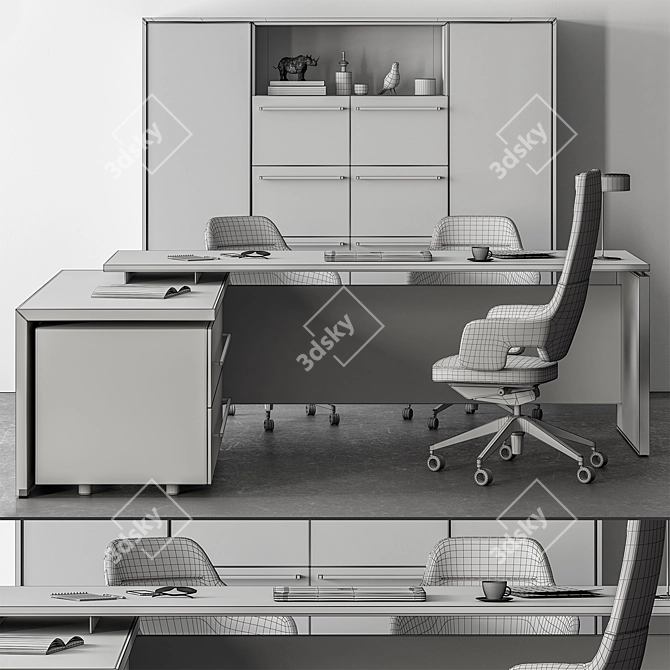 Executive Boss Office Desk Set 3D model image 5