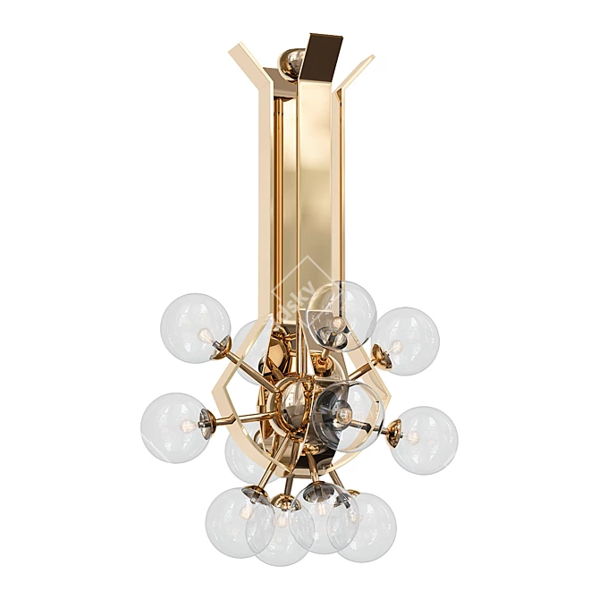 German Brass Glass Globe Chandelier 3D model image 1