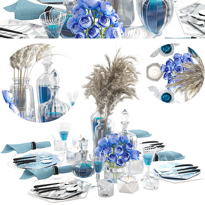 Silver Glass Dining Set 3D model image 5