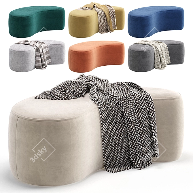 Cork Pouffe Beige Velvet Ottoman 3D model image 1