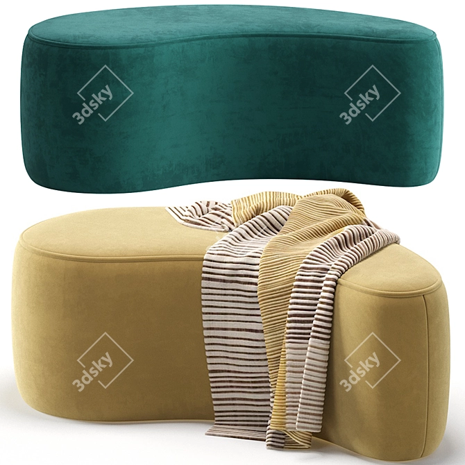 Cork Pouffe Beige Velvet Ottoman 3D model image 2