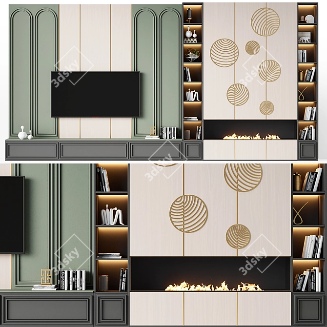 Modern TV Zone with Fireplace 3D model image 1