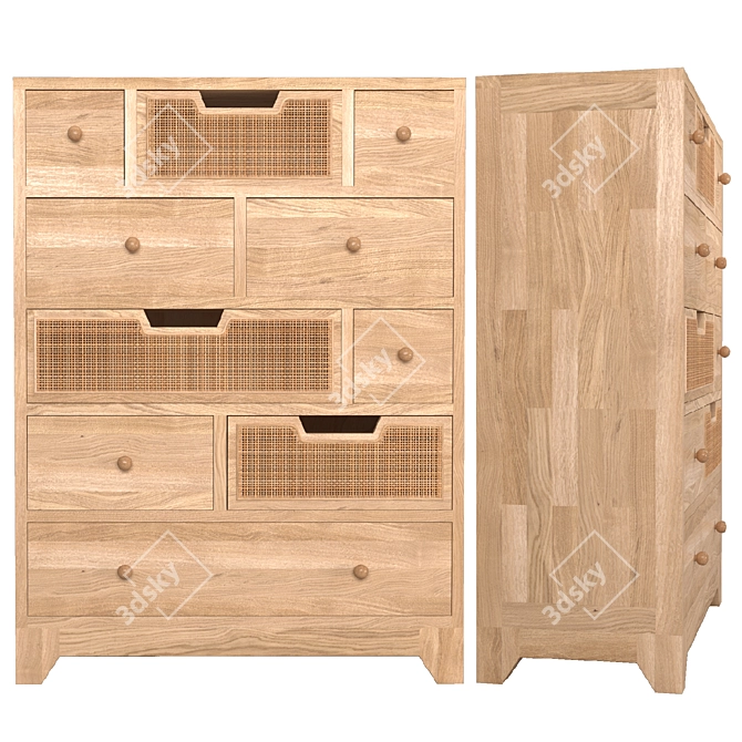 Rustic Wood Rattan Inlay Chest 3D model image 7