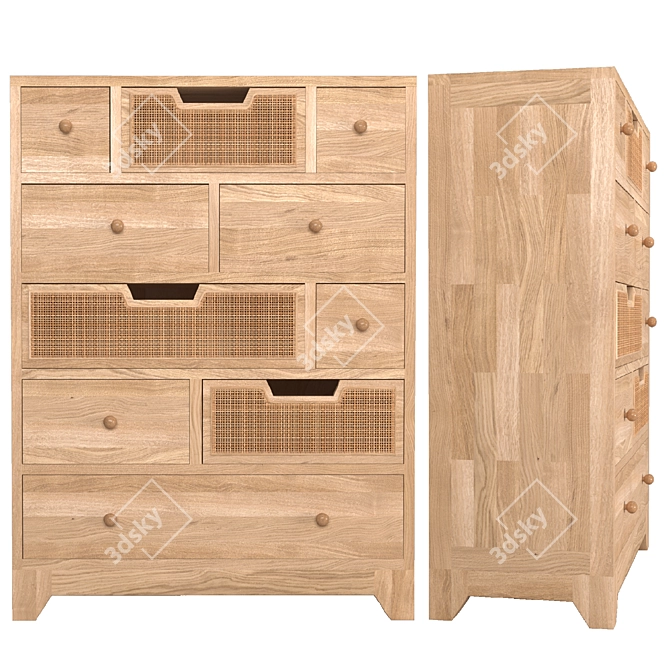 Rustic Wood Rattan Inlay Chest 3D model image 9