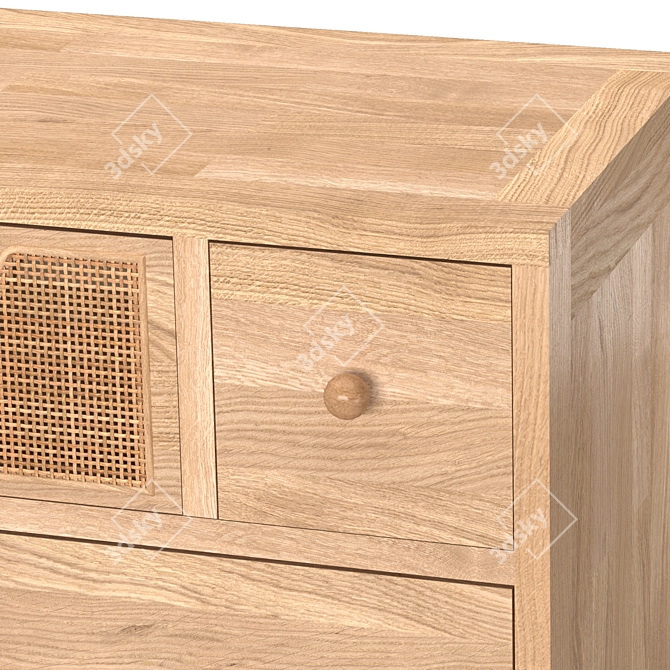 Rustic Wood Rattan Inlay Chest 3D model image 10