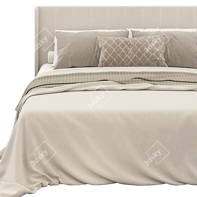 Modern Striped Headboard Bed [3D] 3D model image 3